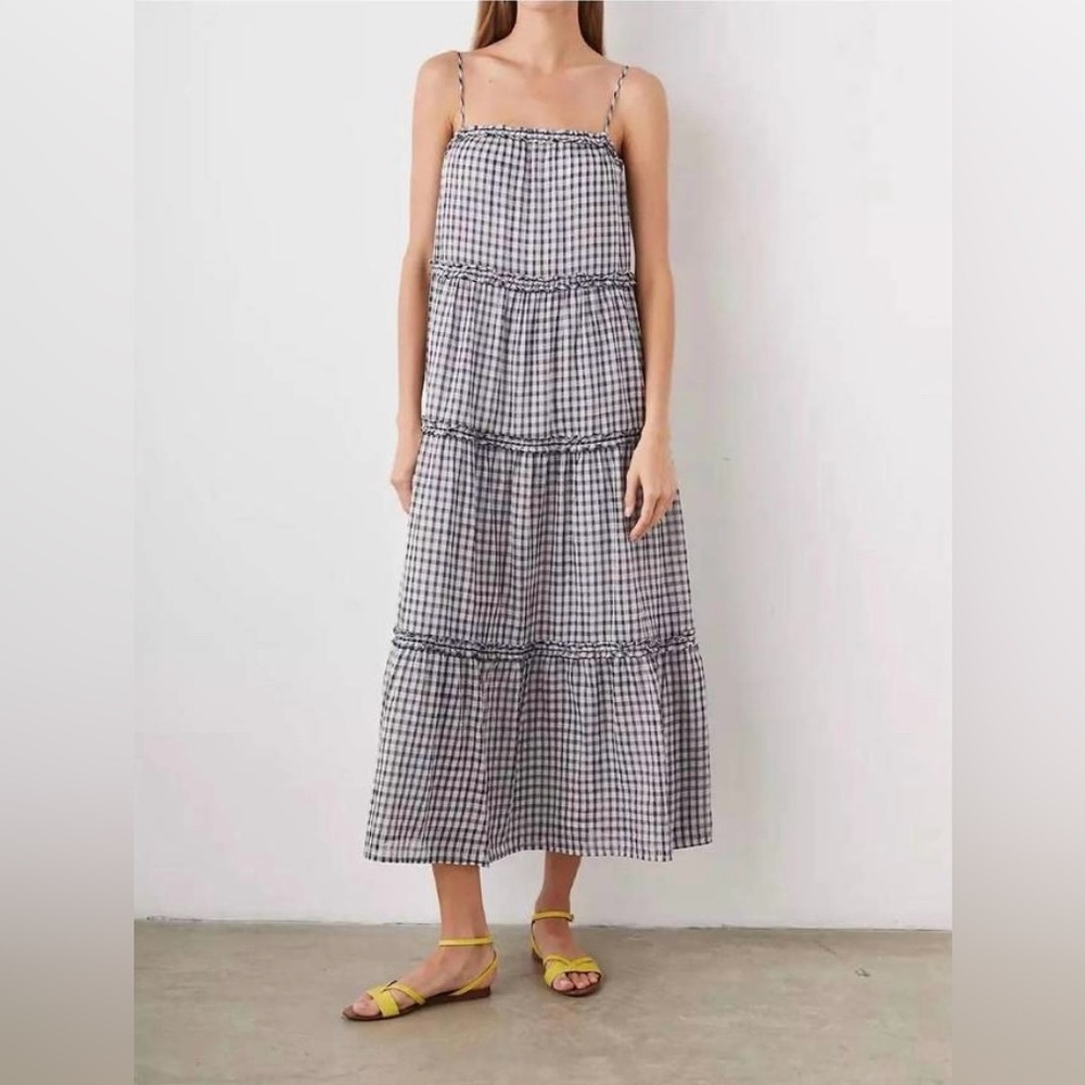 Rails Zuri Sailor Check Gingham Cotton Tiered Dress Women Size M NWT Nautical